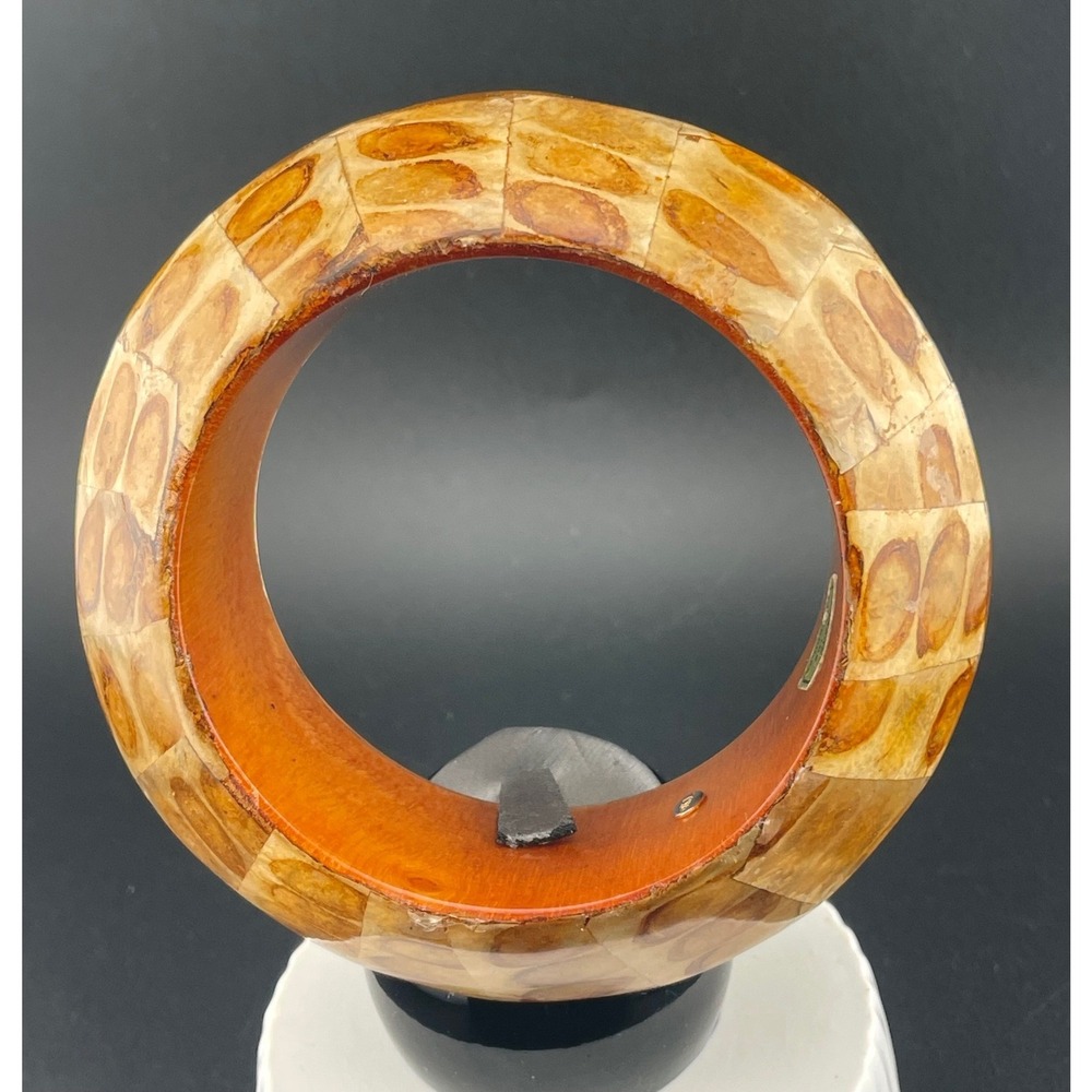 VTG KJL Capiz Shell Mosaic Bangle Bracelet Kenneth Jay Lane Wide Tortoiseshell - Picture 2 of 14